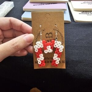 Handmade Beautiful Beacon Light Weight Candy Cane Perler Earrings